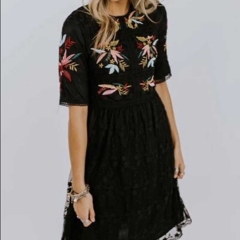Roolee black lace and embroidered dress